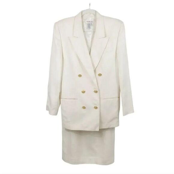 Vintage Talbots 2 PC Linen Blend Double-breasted Blazer Jacket and Skirt Suit 12 - Picture 9 of 16